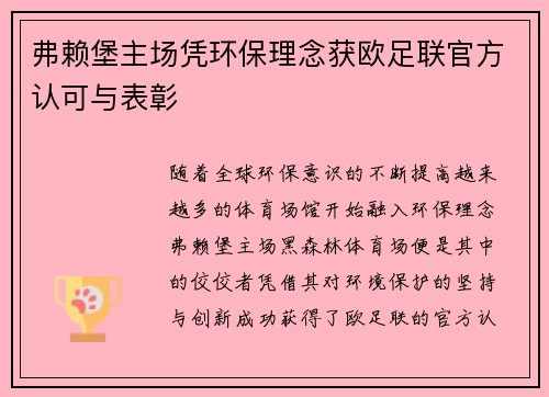 弗赖堡主场凭环保理念获欧足联官方认可与表彰